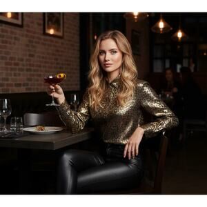 Vintage 80s Sheer Leopard Metallic Blouse | Pearl Buttons | M Made in USA